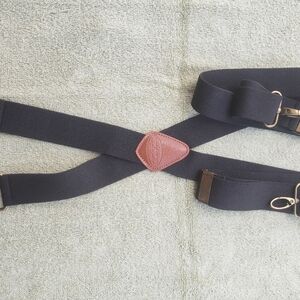 Black Leather Trim Suspenders. Brand Mandeng